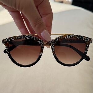 KREWE Leopard Print Sunglasses with Brown Lenses & Gold Accent